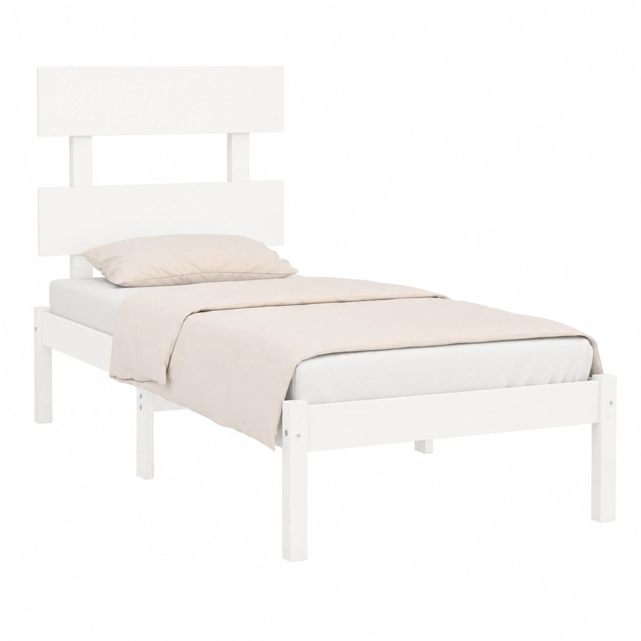 Cama Individual de Madera Maciza Blanca 90x190 cm para Dormitorio