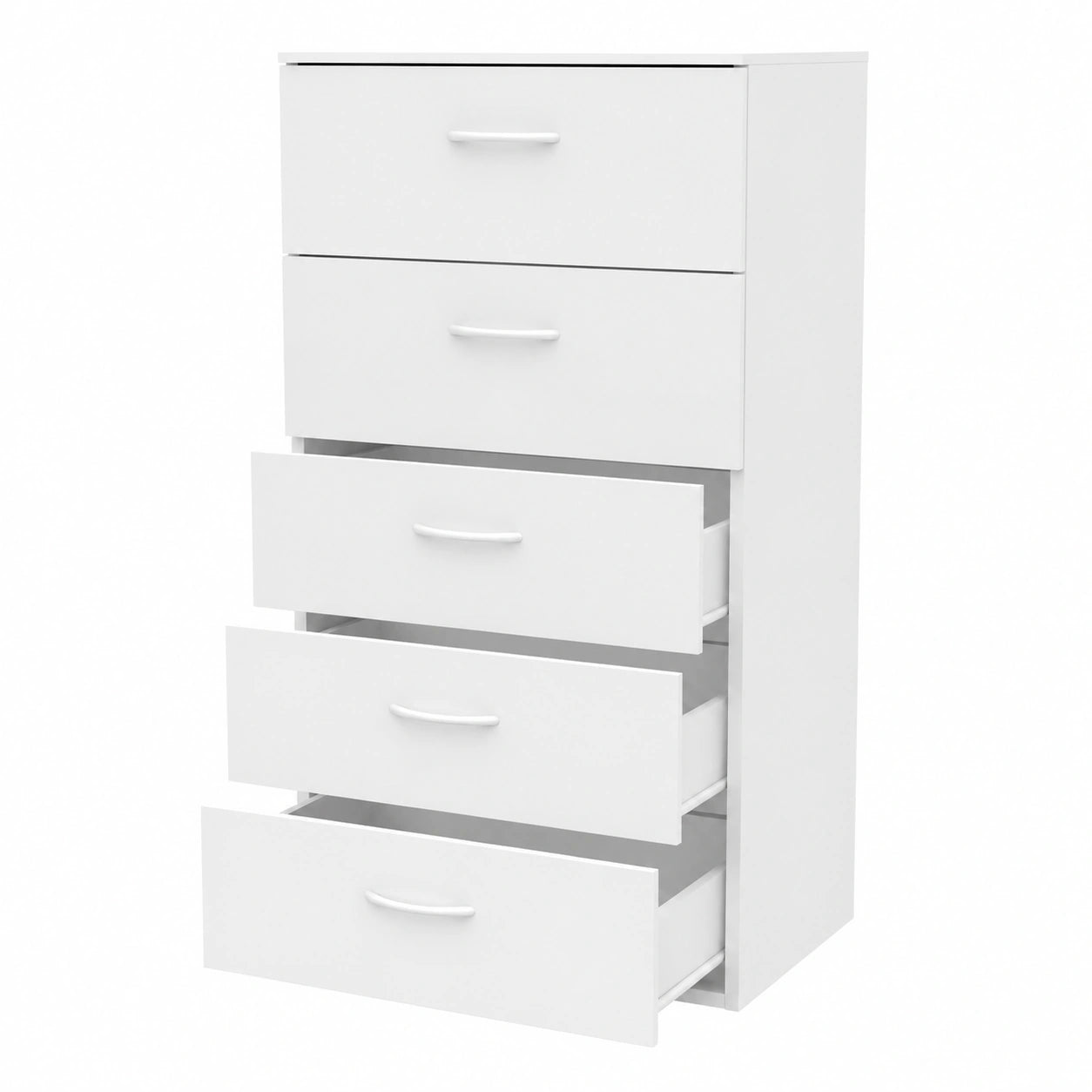 Cómoda de 5 Cajones con Guías Metálicas, Dormitorio, 110cm de Alto (Blanco) - Dormidan