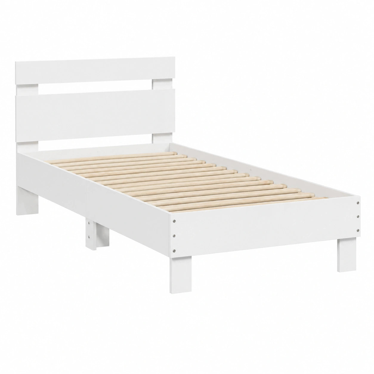 Cama de Madera Blanca con Cabecero 90x200 cm para Dormitorio