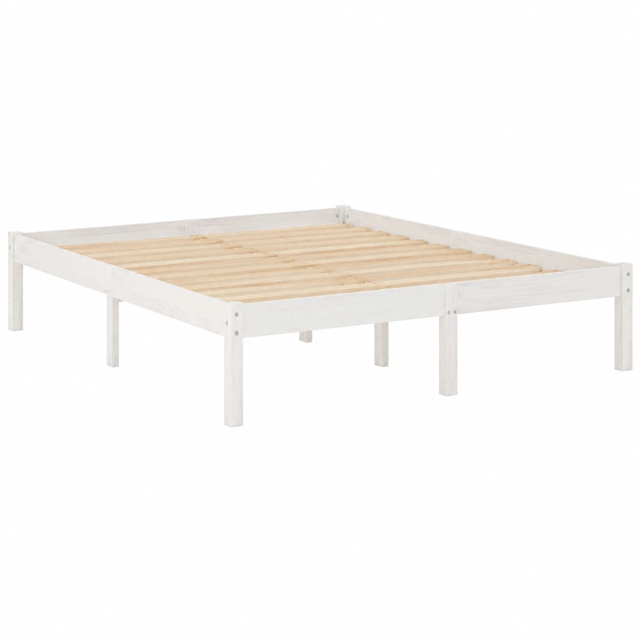 Cama de Madera Maciza de Pino Blanca 140x190 cm para Dormitorio