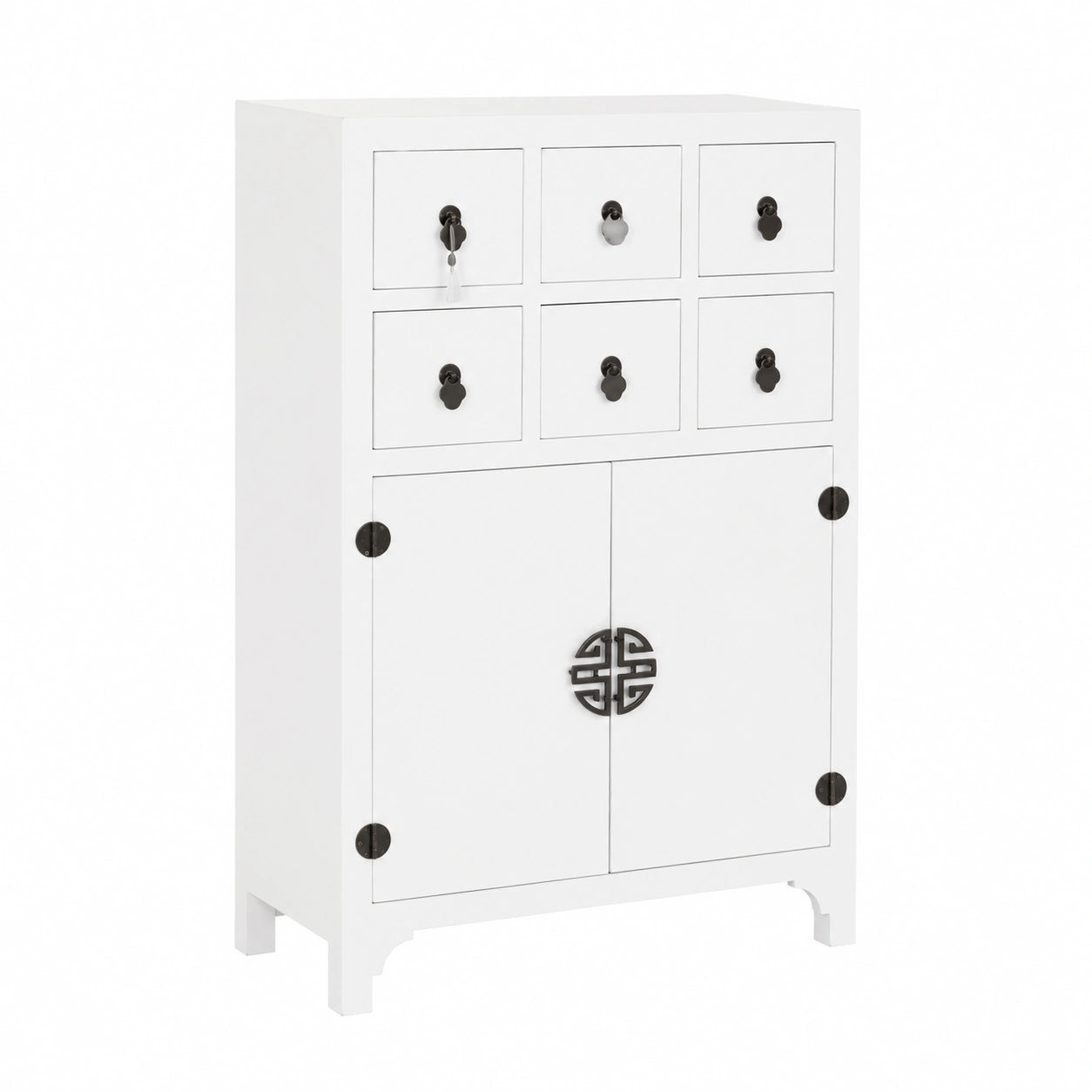 Cómoda Oriental Blanca de Madera con Cajones 63x27x101 cm