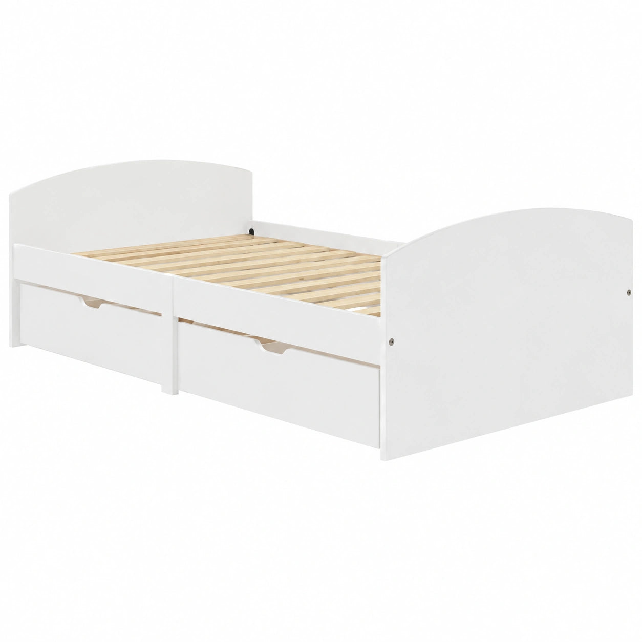 Cama Individual de Madera de Pino Blanca con 2 Cajones 90x200 cm