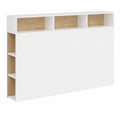Cabecero de cama 160 cm con almacenaje Onix, 9 compartimentos útiles, Blanco y Roble