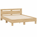Cama de Madera con Cabecero y Somier 140x200 cm, Roble Sonoma