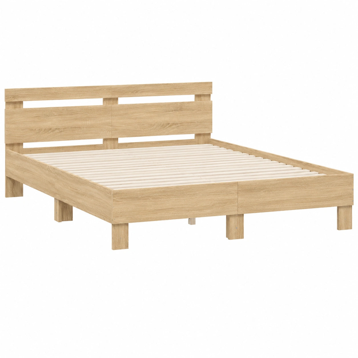 Cama de Madera con Cabecero y Somier 140x200 cm, Roble Sonoma