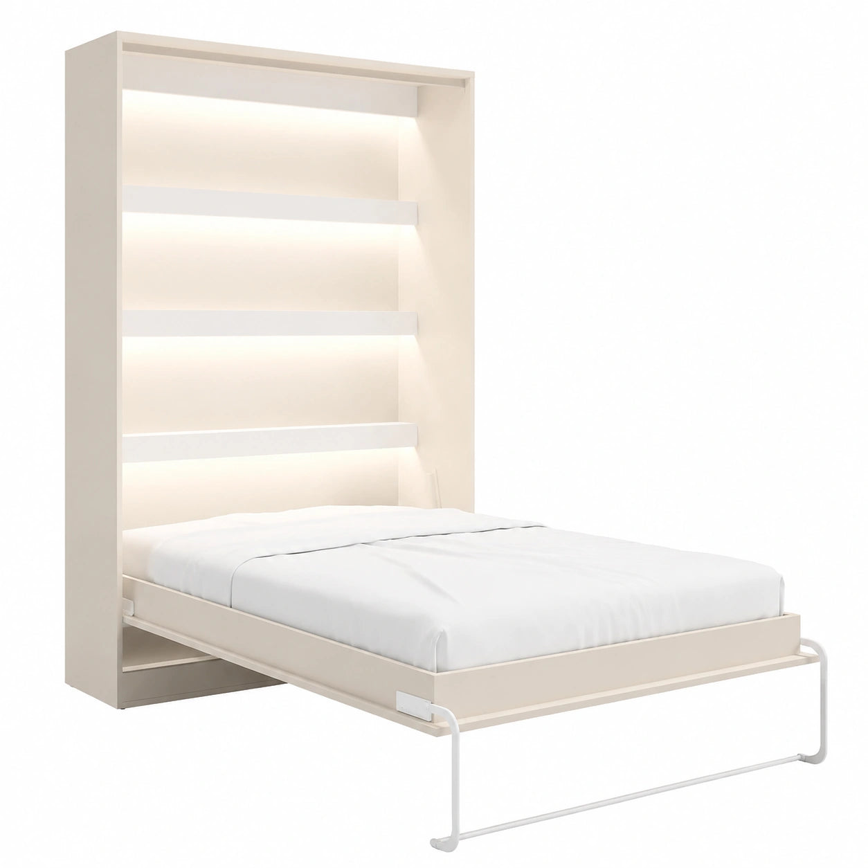 Cama abatible vertical 160x200 cm con luces LED en beige - Modelo RAPILI