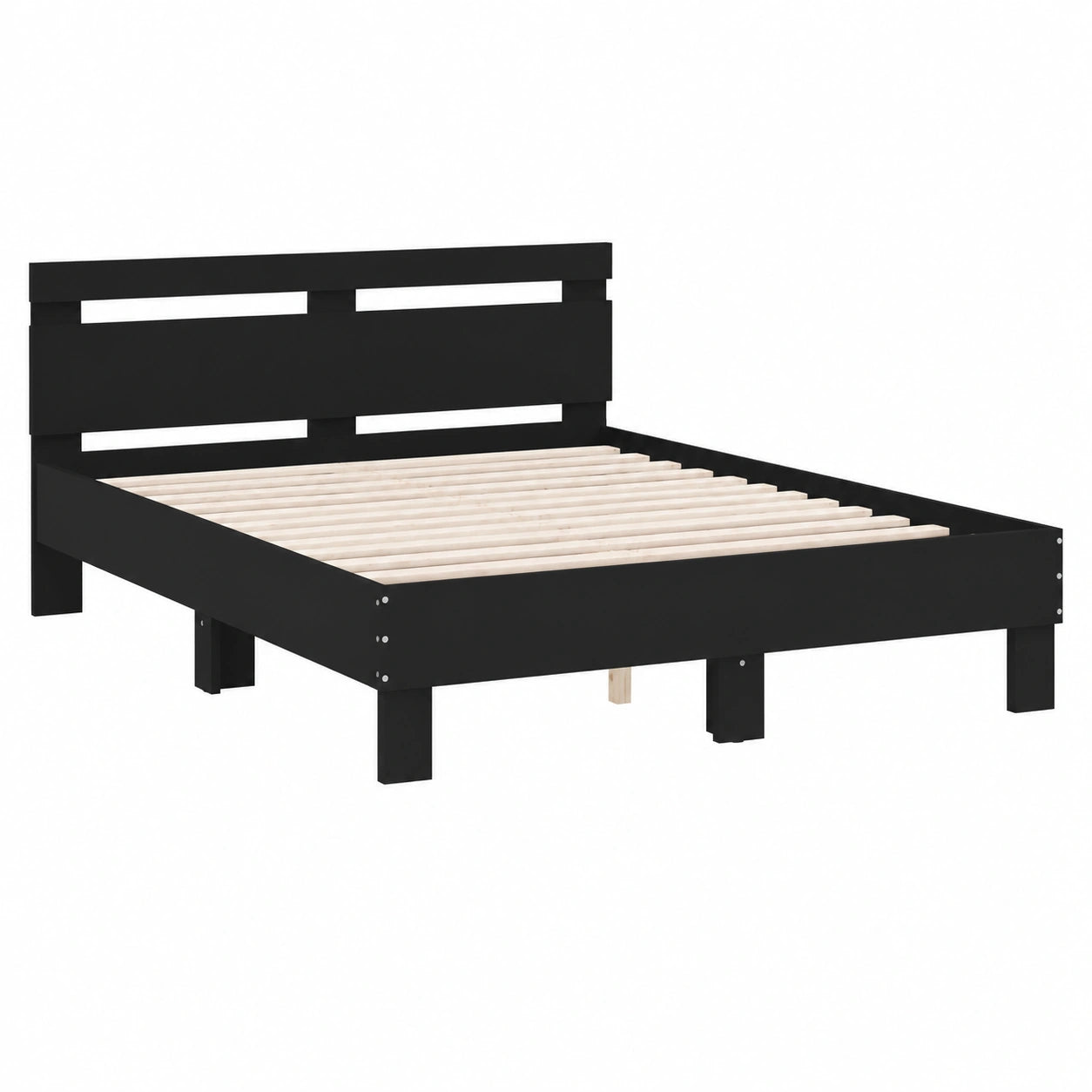 Cama de Madera con Cabecero Negro 150x200 cm, Diseño Moderno