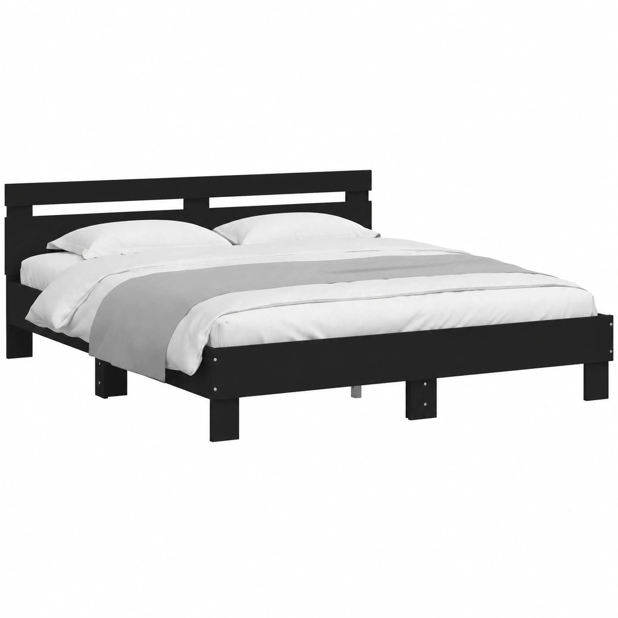 Cama Negra 200x200 cm con Cabecero y Luces LED para Dormitorio