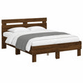 Cama Matrimonial con Luces LED y Cabecero, Madera Roble Marrón 135x190 cm