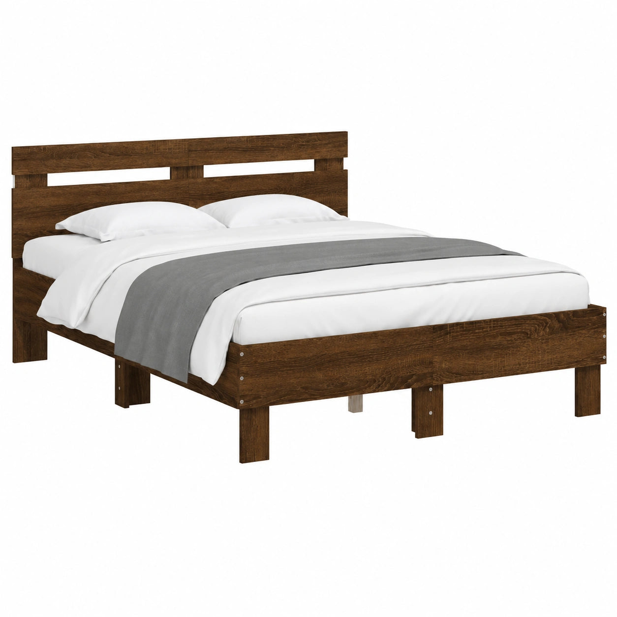 Cama Matrimonial con Luces LED y Cabecero, Madera Roble Marrón 135x190 cm