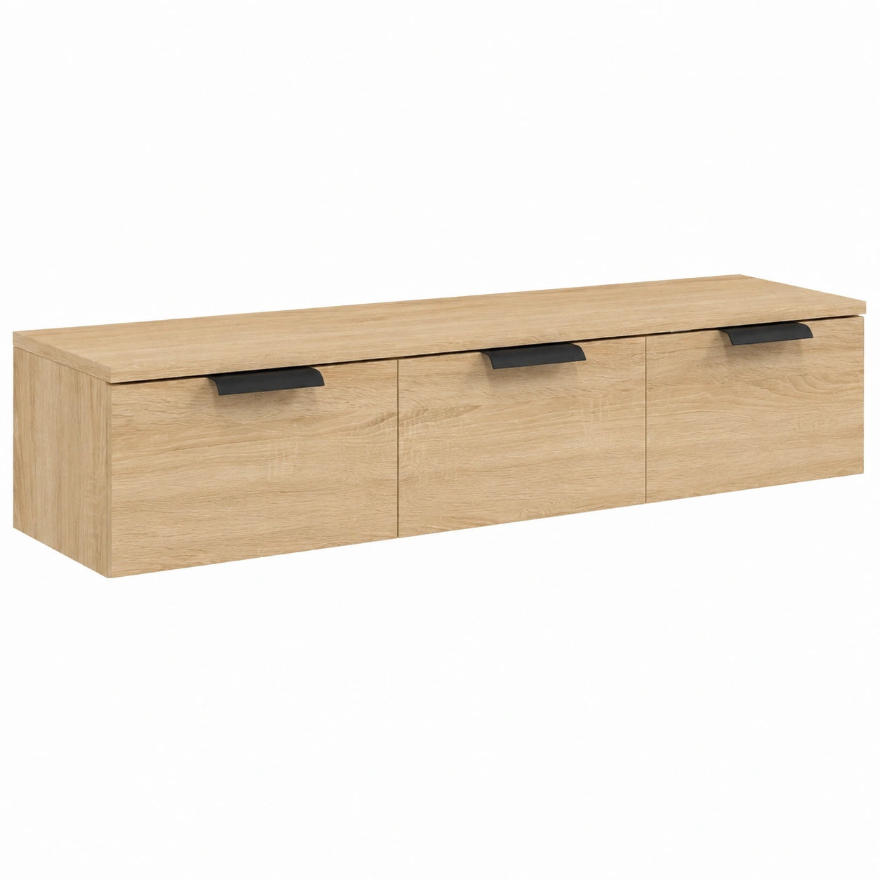 Estante Flotante de Madera Roble para TV con Almacenamiento