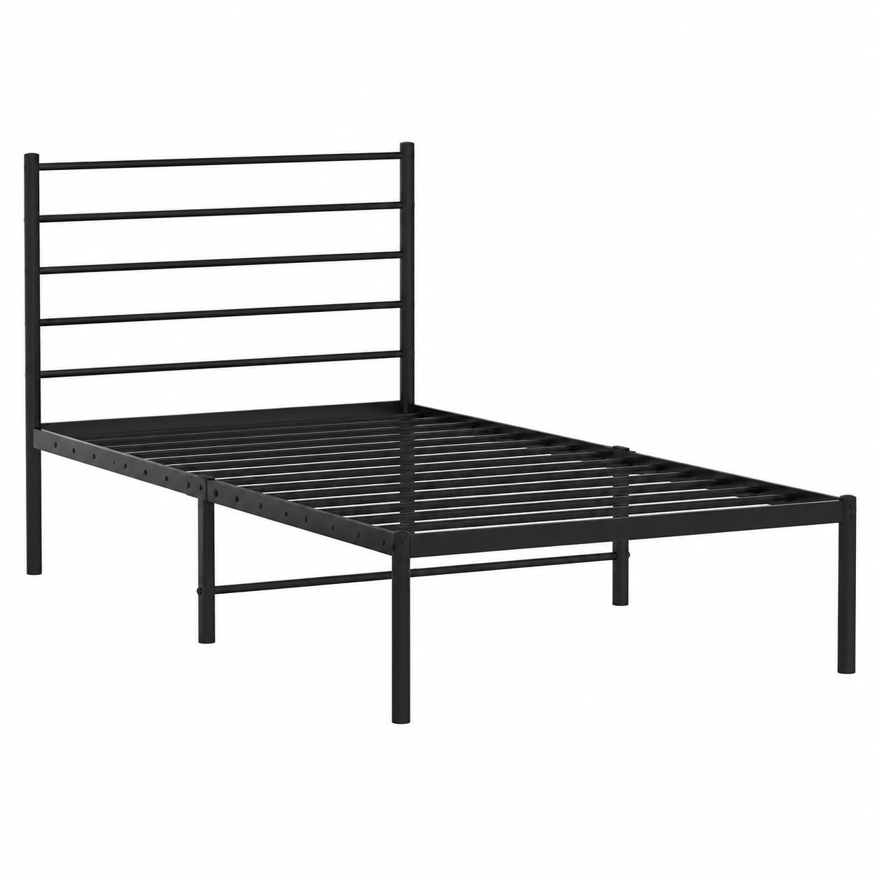 Cama Individual de Metal Negro con Cabecero 100x190 cm - Elegante y Resistente