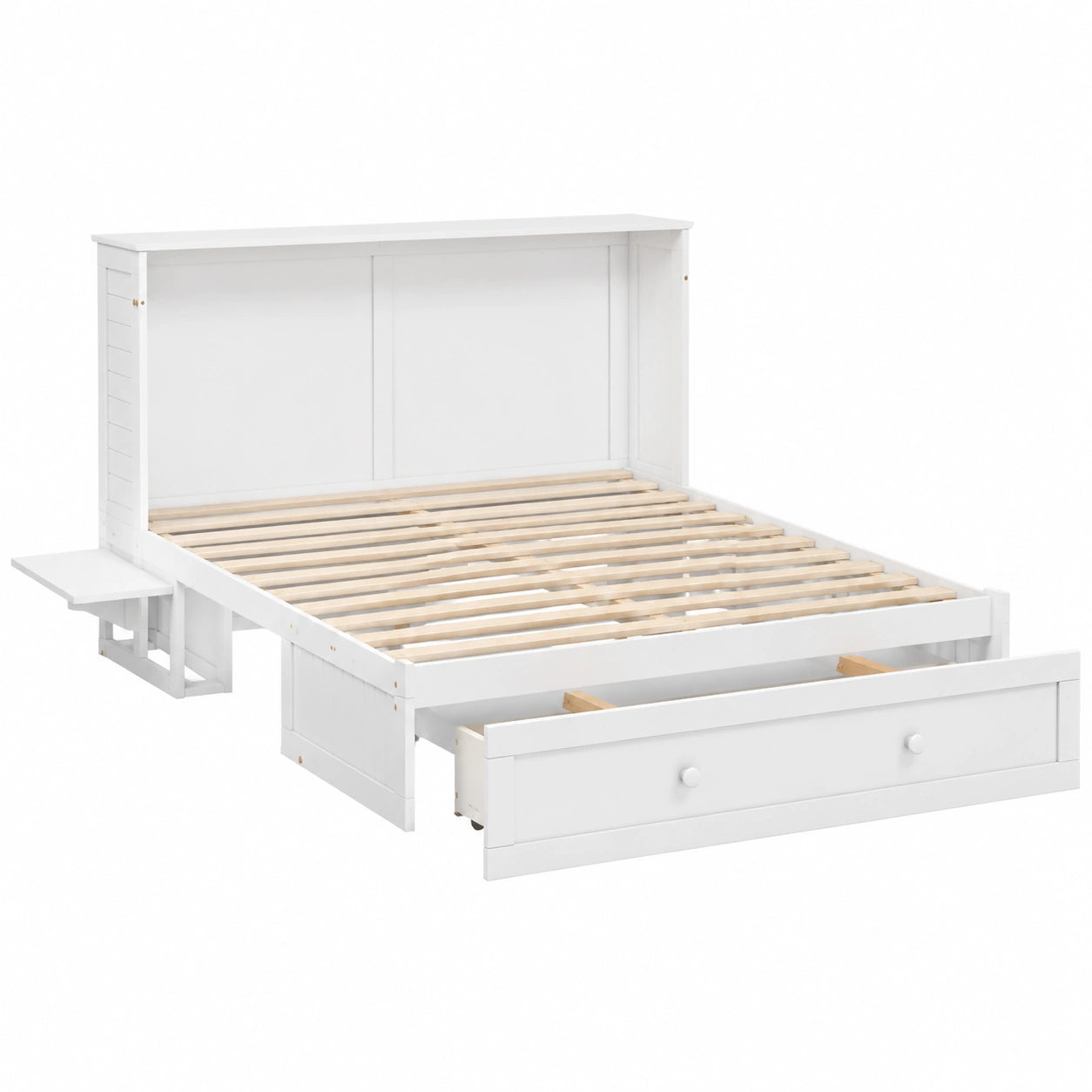 Cama Abatible con Cajones y Estante Lateral, Convertible para Invitados Adultos, 140x200cm, Blanco