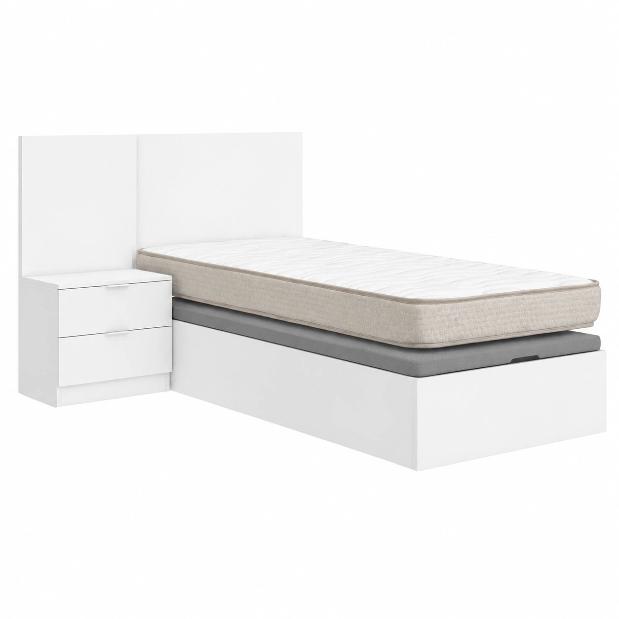 Juego de Muebles Juveniles: Cama Flow con Cabecero, Mesita y Colchón Viscoelástico 90x190 cm