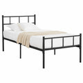 Cama Individual con Almacenamiento y Cabecero, Somier Metálico 90x190 cm, Negro, Montaje Fácil