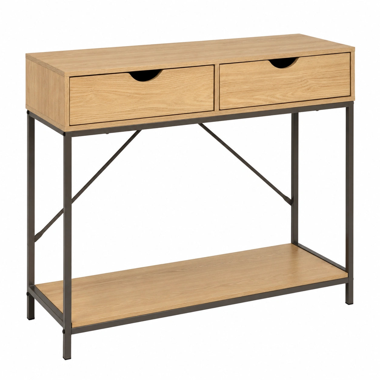 Consola de Entrada de Madera y Metal con 2 Cajones - Color Moka y Natural - Medidas 75x80x30 cm