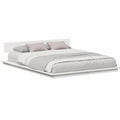 Cama Blanca de Madera 150x200 cm con Mesita Moderna, Estilo Minimalista para Dormitorio