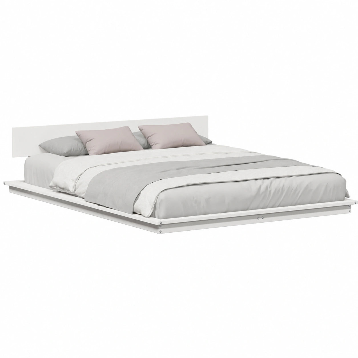 Cama Blanca de Madera 150x200 cm con Mesita Moderna, Estilo Minimalista para Dormitorio