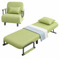 Sofá Cama Individual Ajustable 5 Niveles, Algodón y Lino, Reclinable con Colchón, Verde, 80x70x80cm