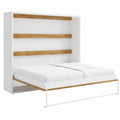 Cama Plegable Horizontal 140x200 cm con LED y Colchón, Blanco y Natural - RAPILI