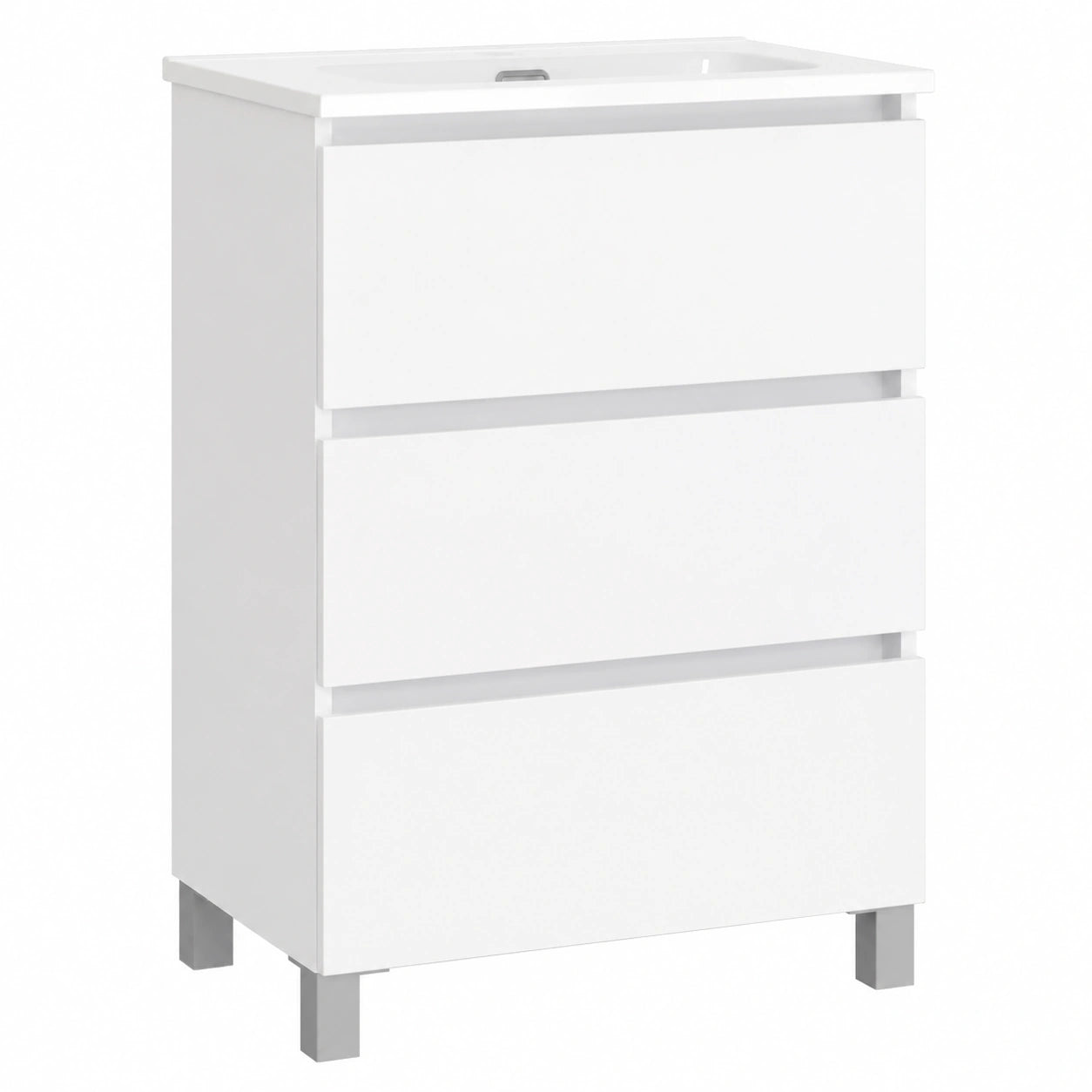 Conjunto de Mueble de Baño Baikal Natura, 60cm, Blanco, Fondo Reducido, 3 Cajones, Lavabo Cerámico