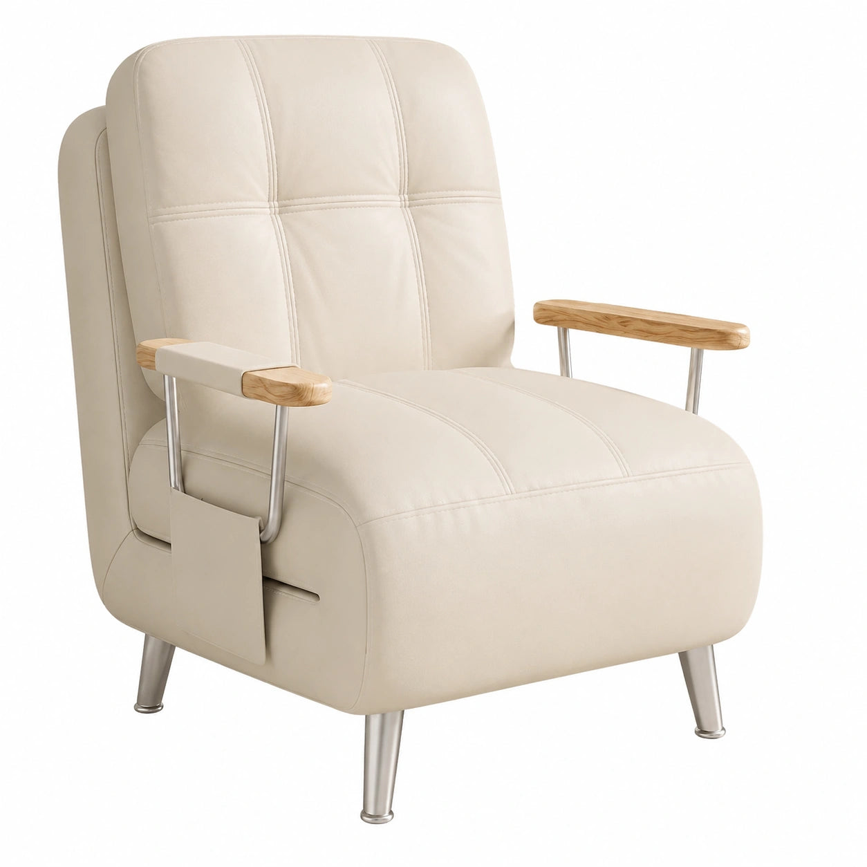 Sillón Cama Plegable Individual con Reposabrazos y Cojín, Sofá Reclinable Ajustable para Espacios Reducidos, Blanco