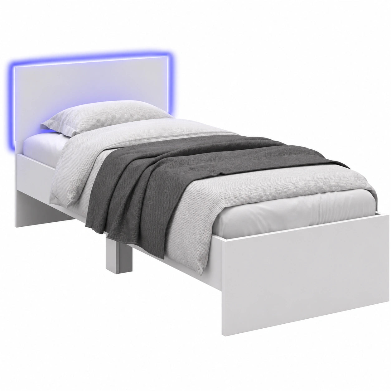 Cama Individual 90x190 cm con Almacenamiento y Luces LED, Blanco