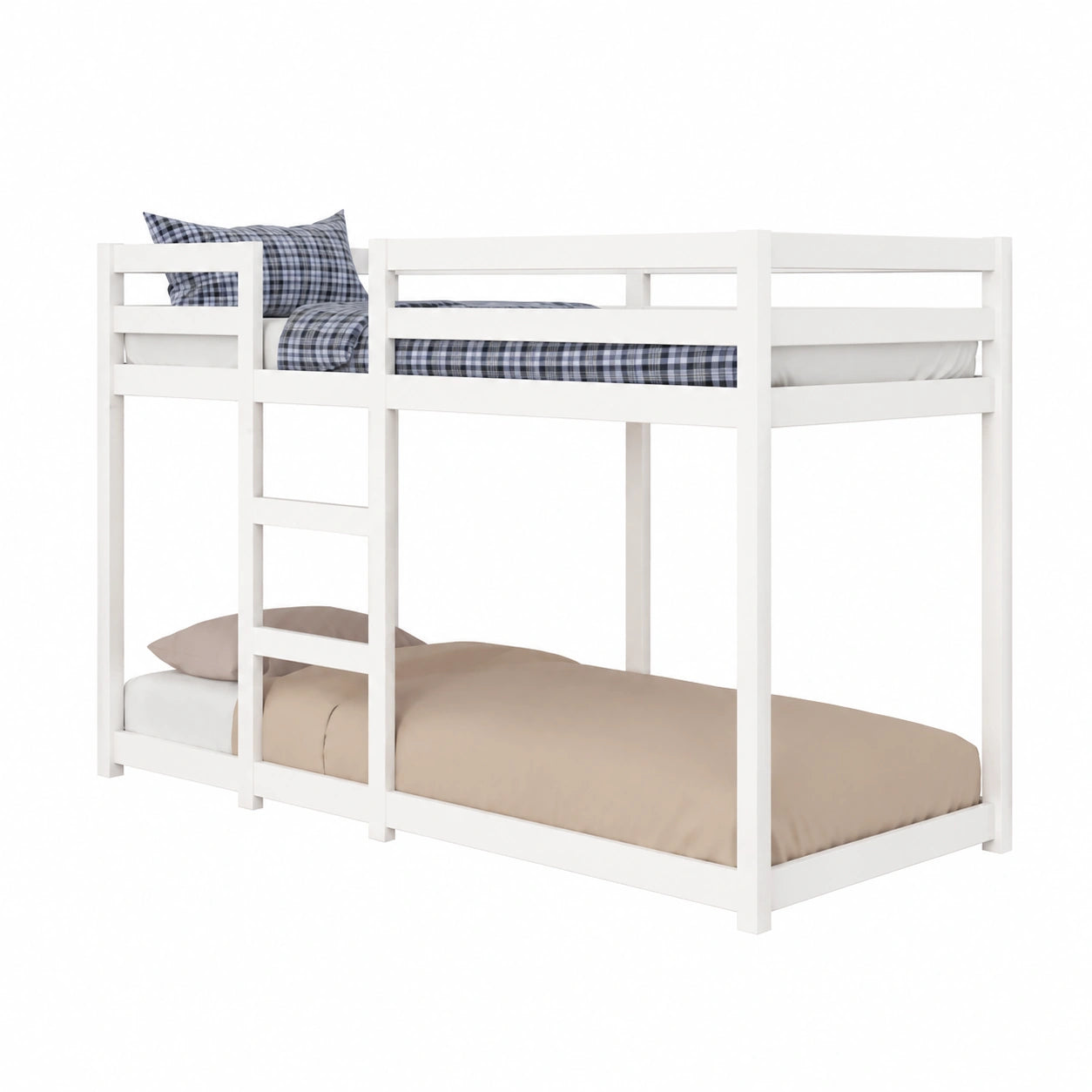 Litera Infantil de Madera Maciza con Barandillas de Seguridad, Blancas