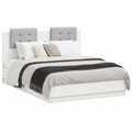 Estructura de Cama Blanca 135x190 cm con Cabecero Tapizado y Somier de Láminas