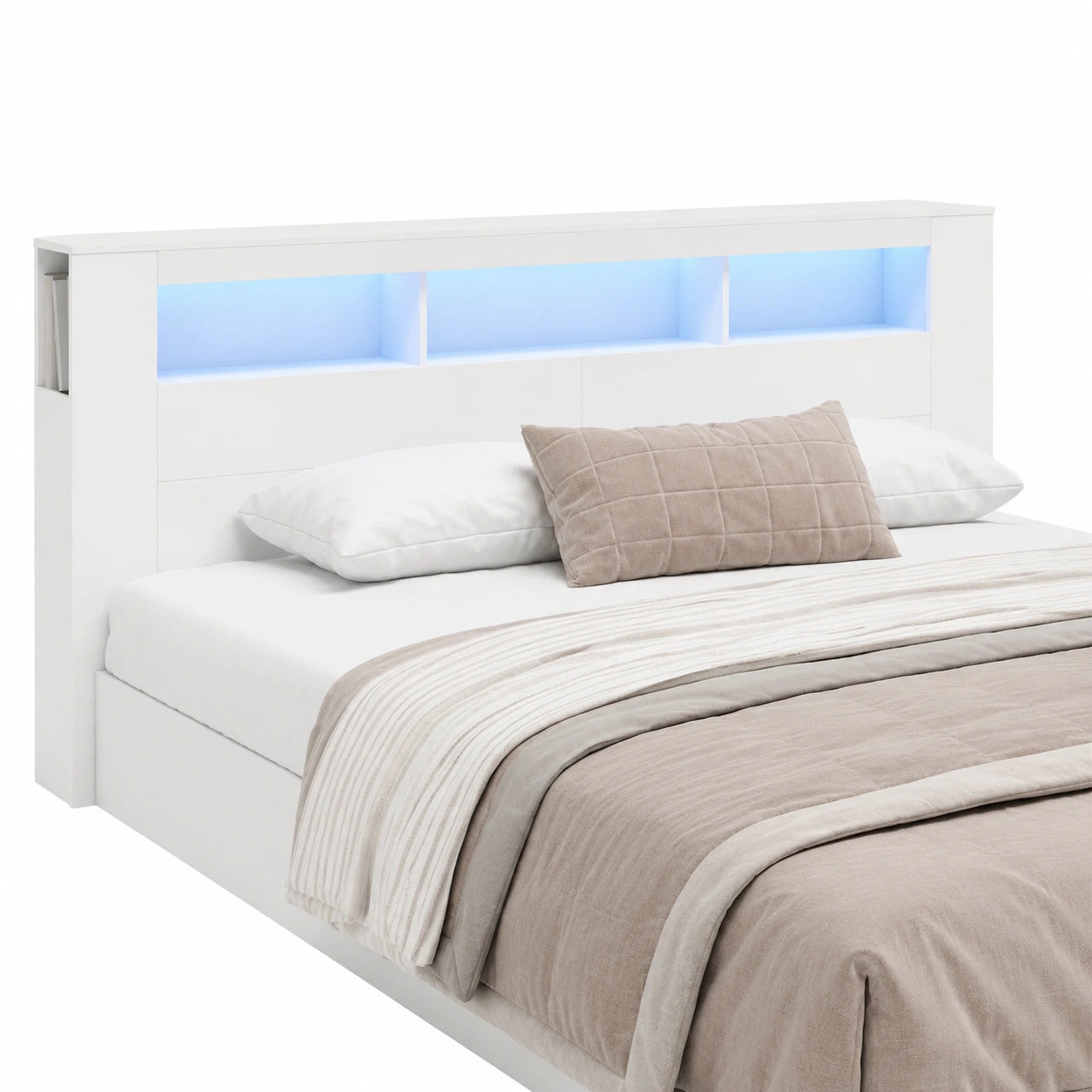 Cabecero Moderno LED Blanco de Madera 220x18,5x103,5 cm