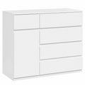 Cajonera Blanca de 5 Cajones y Puerta con Estante Ajustable para Dormitorio y Salón