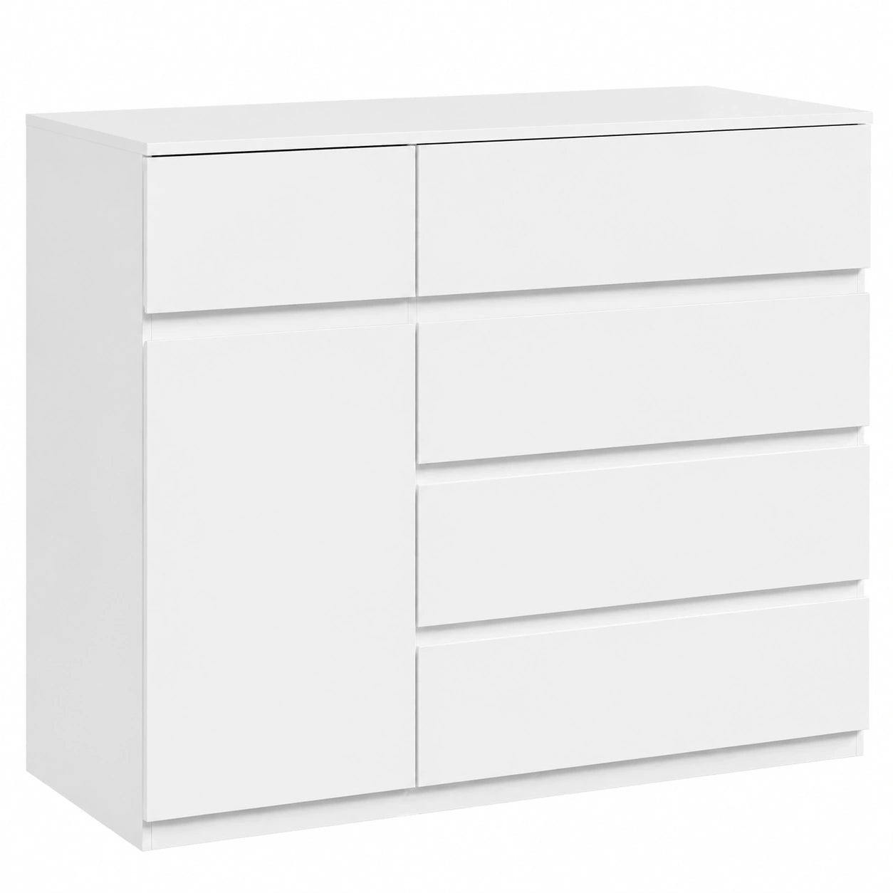 Cajonera Blanca de 5 Cajones y Puerta con Estante Ajustable para Dormitorio y Salón