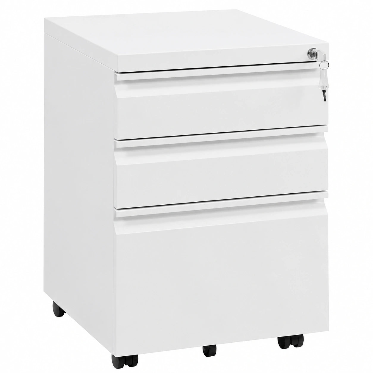 Cajonera móvil con cerradura y ruedas, 3 cajones para oficina, archivos y carpetas, Blanco, 39x46x62 cm